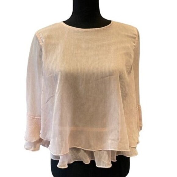 H&M Pink Layered Ruffles & Keyhole Back Divided Top | Size US 2 (Small) chiffon - Picture 1 of 5